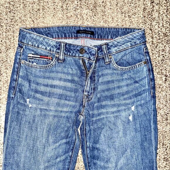 Tommy Hilfiger Women's Cuffed Crop Vintage Embroidered Jeans Logo Pocket Blue 0 - Picture 9 of 9